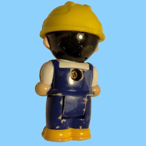 Fisher Price Little People Construction Worker Blue Overalls Hat toy - Picture 2 of 4